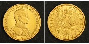 20 Mark Kingdom of Prussia (1701-1918) Gold Wilhelm II, German Emperor (1859-1941)