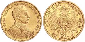 20 Mark Kingdom of Prussia (1701-1918) Gold Wilhelm II, German Emperor (1859-1941)