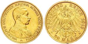 20 Mark Kingdom of Prussia (1701-1918) Gold Wilhelm II, German Emperor (1859-1941)