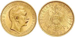 20 Mark Kingdom of Prussia (1701-1918) Gold Wilhelm II, German Emperor (1859-1941)