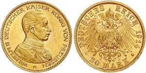 20 Mark Kingdom of Prussia (1701-1918) Gold Wilhelm II, German Emperor (1859-1941)