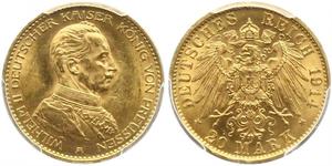 20 Mark Kingdom of Prussia (1701-1918) Gold Wilhelm II, German Emperor (1859-1941)