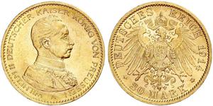 20 Mark Kingdom of Prussia (1701-1918) Gold Wilhelm II, German Emperor (1859-1941)