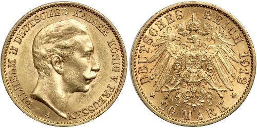 20 Mark Kingdom of Prussia (1701-1918) Gold Wilhelm II, German Emperor (1859-1941)