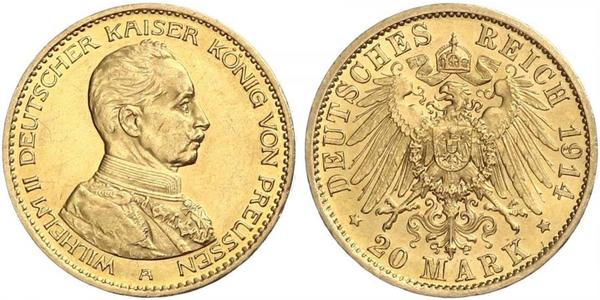 20 Mark Kingdom of Prussia (1701-1918) Gold Wilhelm II, German Emperor (1859-1941)