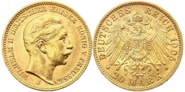 20 Mark Kingdom of Prussia (1701-1918) Gold Wilhelm II, German Emperor (1859-1941)