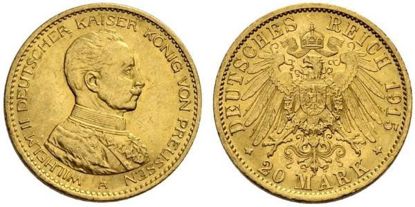20 Mark Kingdom of Prussia (1701-1918) Gold Wilhelm II, German Emperor (1859-1941)