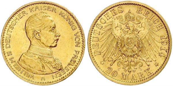 20 Mark Kingdom of Prussia (1701-1918) Gold Wilhelm II, German Emperor (1859-1941)