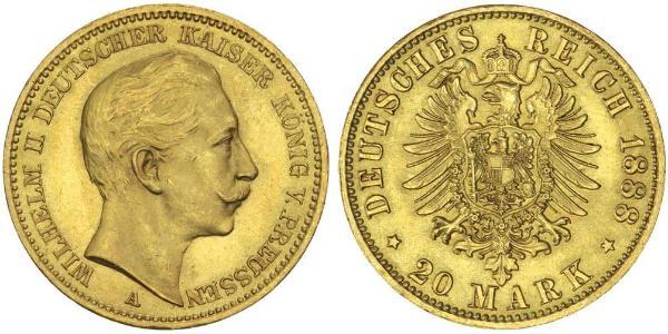 20 Mark Kingdom of Prussia (1701-1918) Gold Wilhelm II, German Emperor (1859-1941)