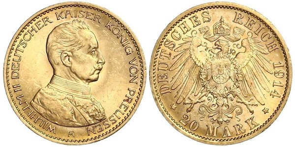 20 Mark Kingdom of Prussia (1701-1918) Gold Wilhelm II, German Emperor (1859-1941)