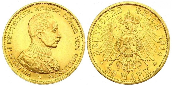 20 Mark Kingdom of Prussia (1701-1918) Gold Wilhelm II, German Emperor (1859-1941)