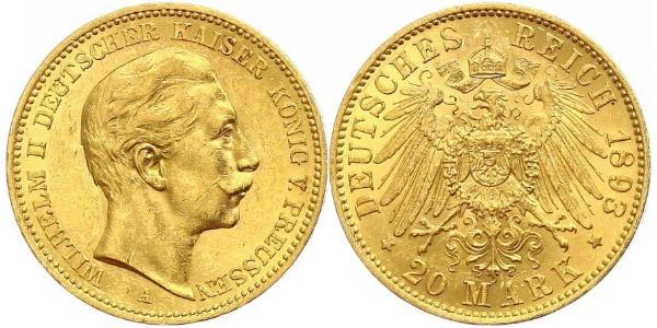 20 Mark Kingdom of Prussia (1701-1918) Gold Wilhelm II, German Emperor (1859-1941)