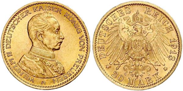 20 Mark Kingdom of Prussia (1701-1918) Gold Wilhelm II, German Emperor (1859-1941)