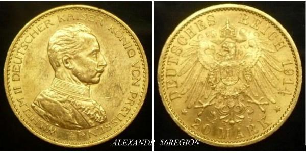 20 Mark Kingdom of Prussia (1701-1918) Gold Wilhelm II, German Emperor (1859-1941)