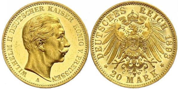 20 Mark Kingdom of Prussia (1701-1918) Gold Wilhelm II, German Emperor (1859-1941)