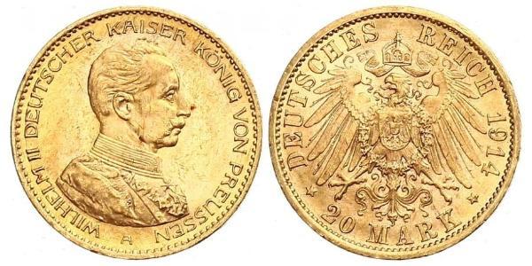 20 Mark Kingdom of Prussia (1701-1918) Gold Wilhelm II, German Emperor (1859-1941)