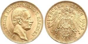 20 Mark Kingdom of Saxony (1806 - 1918) Gold Frederick Augustus III of Saxony (1865-1932)