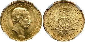 20 Mark Kingdom of Saxony (1806 - 1918) Gold Frederick Augustus III of Saxony (1865-1932)