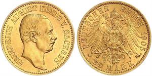 20 Mark Kingdom of Saxony (1806 - 1918) Gold Frederick Augustus III of Saxony (1865-1932)