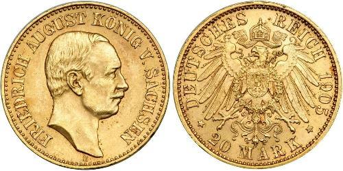 20 Mark Kingdom of Saxony (1806 - 1918) Gold Frederick Augustus III of Saxony (1865-1932)