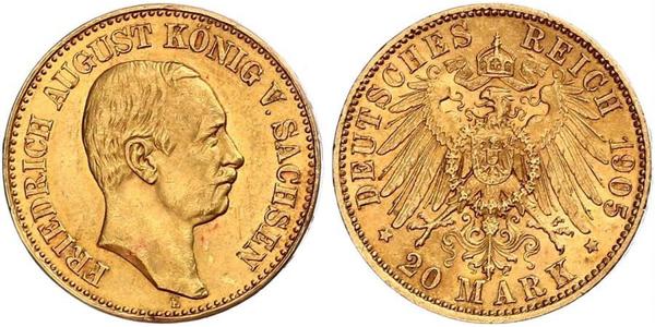 20 Mark Kingdom of Saxony (1806 - 1918) Gold Frederick Augustus III of Saxony (1865-1932)