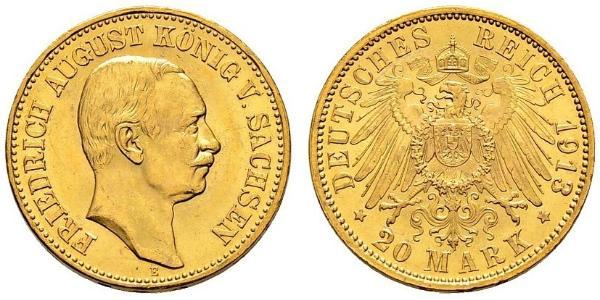 20 Mark Kingdom of Saxony (1806 - 1918) Gold Frederick Augustus III of Saxony (1865-1932)