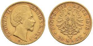 20 Mark Königreich Bayern (1806 - 1918) Gold Ludwig II. (Bayern)(1845 – 1886)
