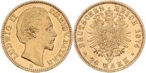 20 Mark Königreich Bayern (1806 - 1918) Gold Ludwig II. (Bayern)(1845 – 1886)