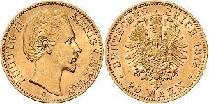 20 Mark Königreich Bayern (1806 - 1918) Gold Ludwig II. (Bayern)(1845 – 1886)