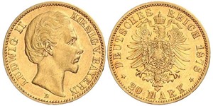 20 Mark Königreich Bayern (1806 - 1918) Gold Ludwig II. (Bayern)(1845 – 1886)