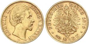 20 Mark Königreich Bayern (1806 - 1918) Gold Ludwig II. (Bayern)(1845 – 1886)