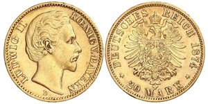 20 Mark Königreich Bayern (1806 - 1918) Gold Ludwig II. (Bayern)(1845 – 1886)