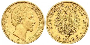20 Mark Königreich Bayern (1806 - 1918) Gold Ludwig II. (Bayern)(1845 – 1886)