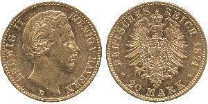 20 Mark Königreich Bayern (1806 - 1918) Gold Ludwig II. (Bayern)(1845 – 1886)