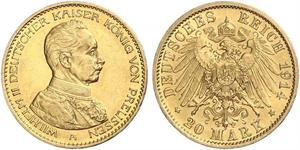 20 Mark Königreich Preußen (1701-1918) Gold Wilhelm II, German Emperor (1859-1941)