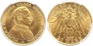 20 Mark Königreich Preußen (1701-1918) Gold Wilhelm II, German Emperor (1859-1941)