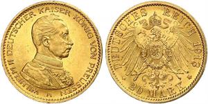 20 Mark Königreich Preußen (1701-1918) Gold Wilhelm II, German Emperor (1859-1941)