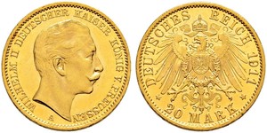 20 Mark Königreich Preußen (1701-1918) Gold Wilhelm II, German Emperor (1859-1941)