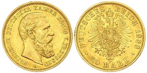 20 Mark Königreich Preußen (1701-1918) Gold Friedrich III. (Deutsches Reich) (1831-1888)