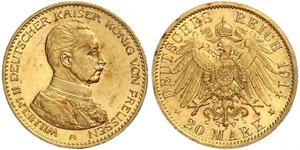 20 Mark Königreich Preußen (1701-1918) Gold Wilhelm II, German Emperor (1859-1941)