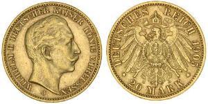 20 Mark Königreich Preußen (1701-1918) Gold Wilhelm II, German Emperor (1859-1941)