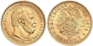20 Mark Königreich Preußen (1701-1918) Gold Wilhelm I, German Emperor (1797-1888)