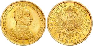 20 Mark Königreich Preußen (1701-1918) Gold Wilhelm II, German Emperor (1859-1941)