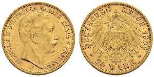 20 Mark Königreich Preußen (1701-1918) Gold Wilhelm II, German Emperor (1859-1941)