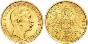 20 Mark Königreich Preußen (1701-1918) Gold Wilhelm II, German Emperor (1859-1941)