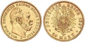 20 Mark Königreich Preußen (1701-1918) Gold Wilhelm I, German Emperor (1797-1888)