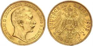 20 Mark Königreich Preußen (1701-1918) Gold Wilhelm II, German Emperor (1859-1941)