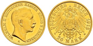 20 Mark Königreich Preußen (1701-1918) Gold Wilhelm II, German Emperor (1859-1941)