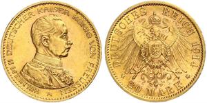 20 Mark Königreich Preußen (1701-1918) Gold Wilhelm II, German Emperor (1859-1941)