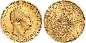 20 Mark Königreich Preußen (1701-1918) Gold Wilhelm II, German Emperor (1859-1941)